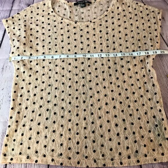 Forever21 Pale Peachy Pink Stretch Lace Semi Sheer Polka Dot Top Size Small - Picture 2 of 8